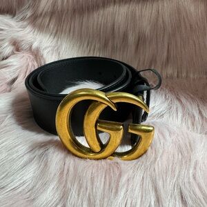 Gucci Black Belt with Gold GG Buckle